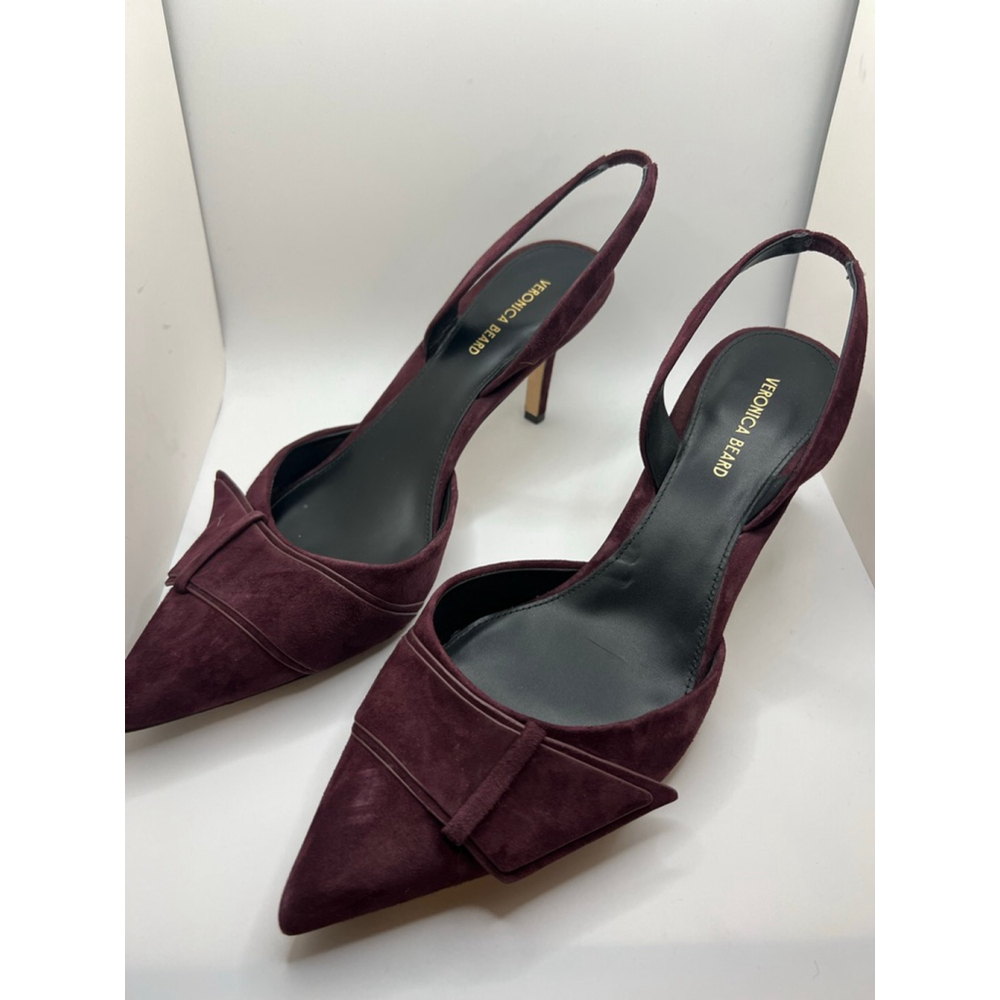 Women's Veronica Beard Burgundy Suede Lizbeth Slingback Heels Size 9 - Picture 5 of 8